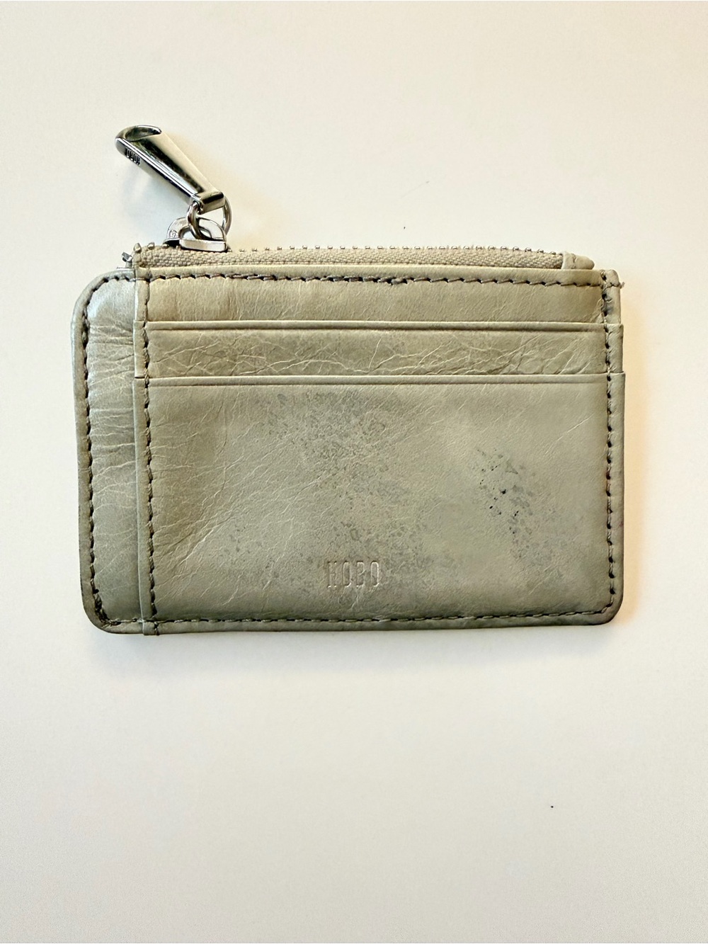 HOBO Leather Card Case with Zip and Clip - Light Gray